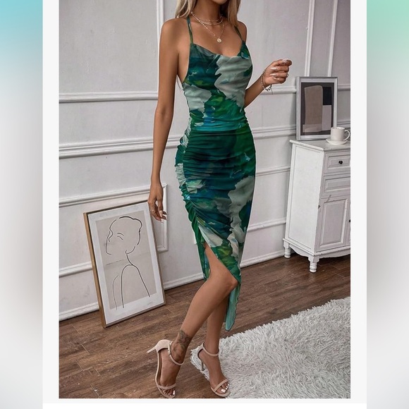Vibrant Green Cowl Neck Dress - Picture 1 of 10